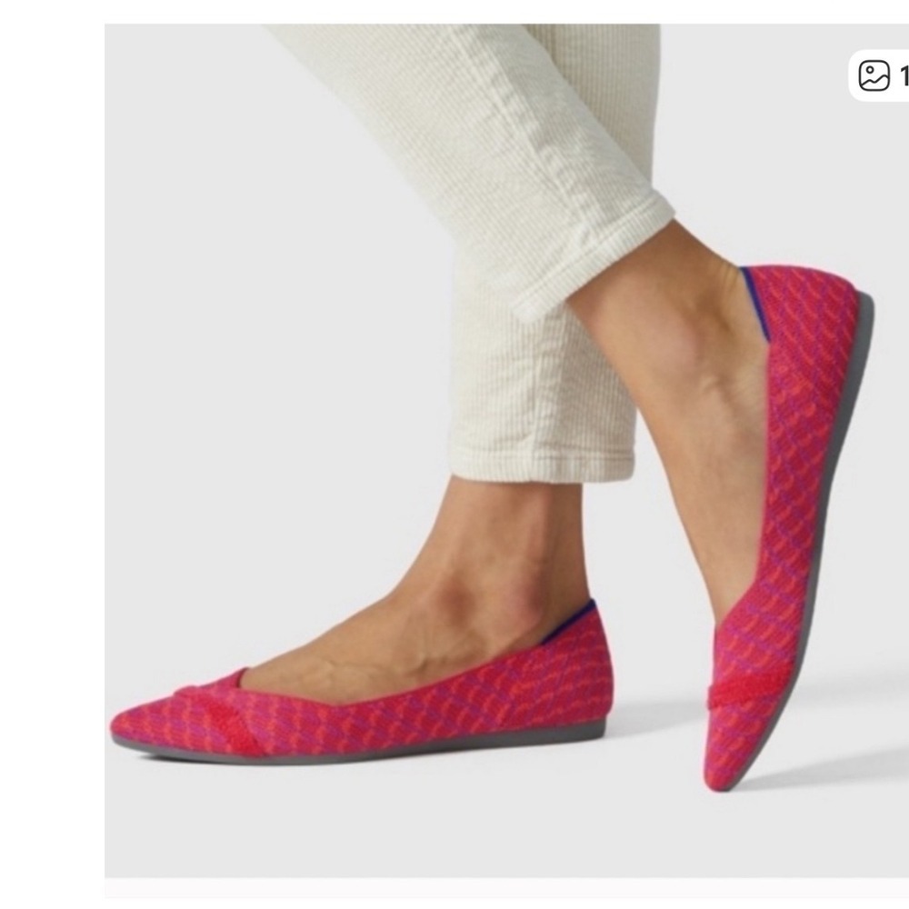 Rothy's The Point Flats Knit Geometric Red Orange Pink Women's Shoe Size 8 - Picture 2 of 6